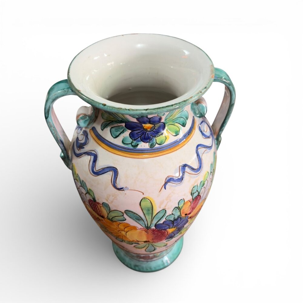 Vintage‎ Hand Painted Ceramic Vase Floral Majolica Art Pottery Decorative Urn - Picture 3 of 12
